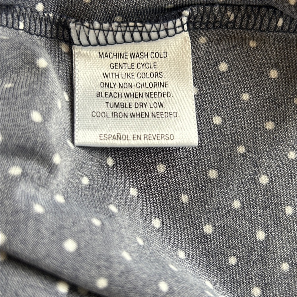 Style & Co. Blue Almost Black Wrap Top with Polka Dots & Gold Buckle, Size Large - Picture 4 of 4